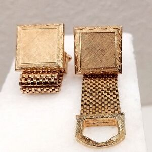 Vintage Textured Square Gold Tone Mesh Wrap Around Cufflinks Can Be Monogramed